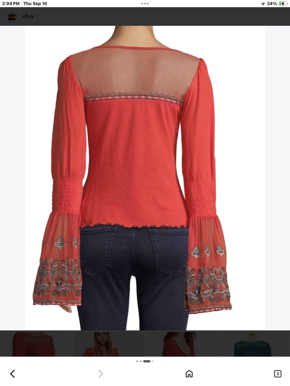 Free People Coral Bell-Sleeve Mesh Accent Women's Top